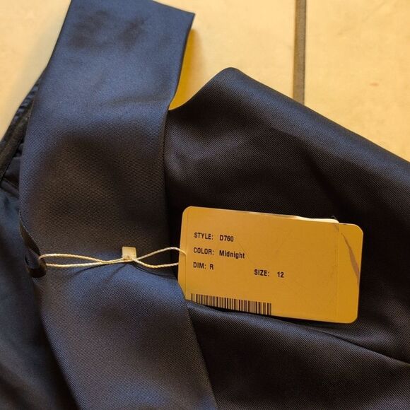 NWT Alfred Sung Off-The-shoulder Cuff Trumpet  Gown Slit Midnight Navy Blue 12 - Picture 8 of 13